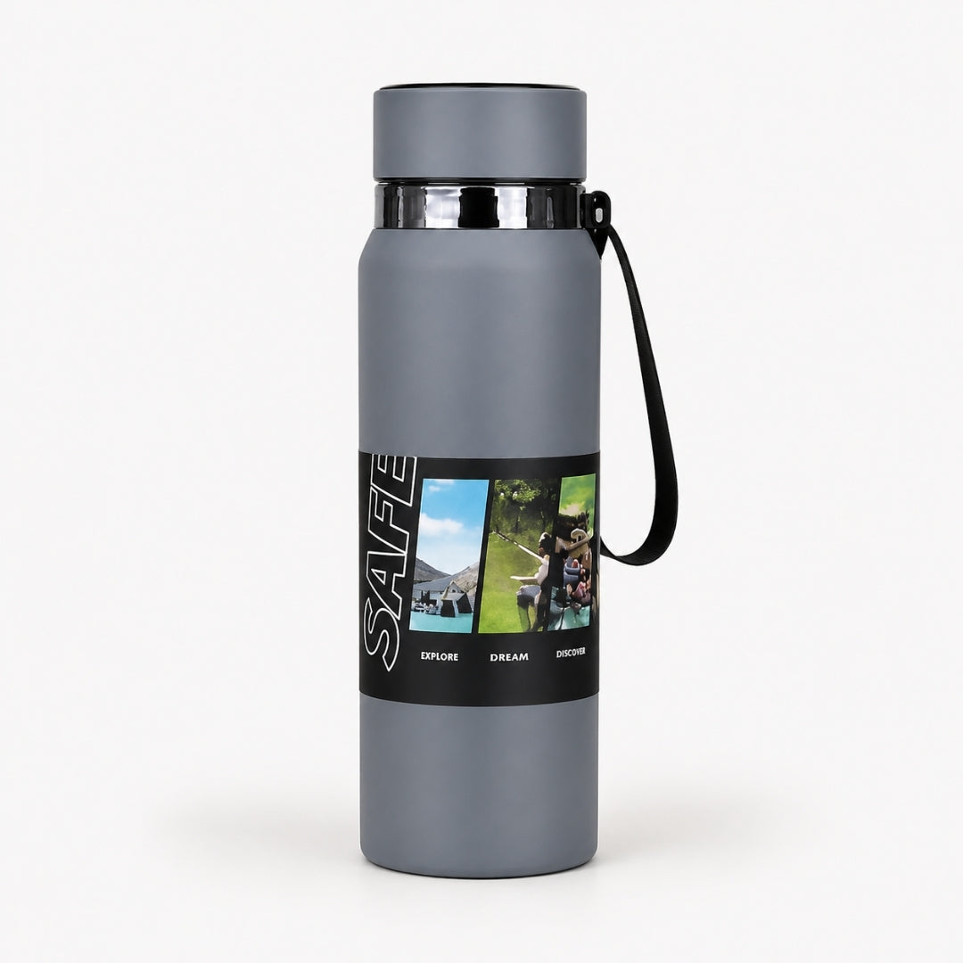 Leak Proof Double Walled Water Bottle with Carry Strap - 800ml