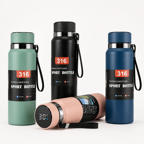 Leak Proof Double Walled Water Bottle with Carry Strap - 800ml