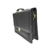 black leather briefcase with multiple compartments for laptop and documents