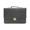 Classic black leather executive briefcase with gold lock and handle