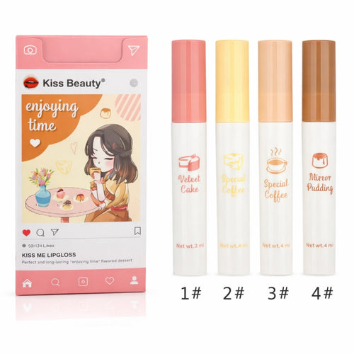 Lip Gloss, Waterproof Matte Kiss Beauty, Soft Smooth Finish, 4 Shades