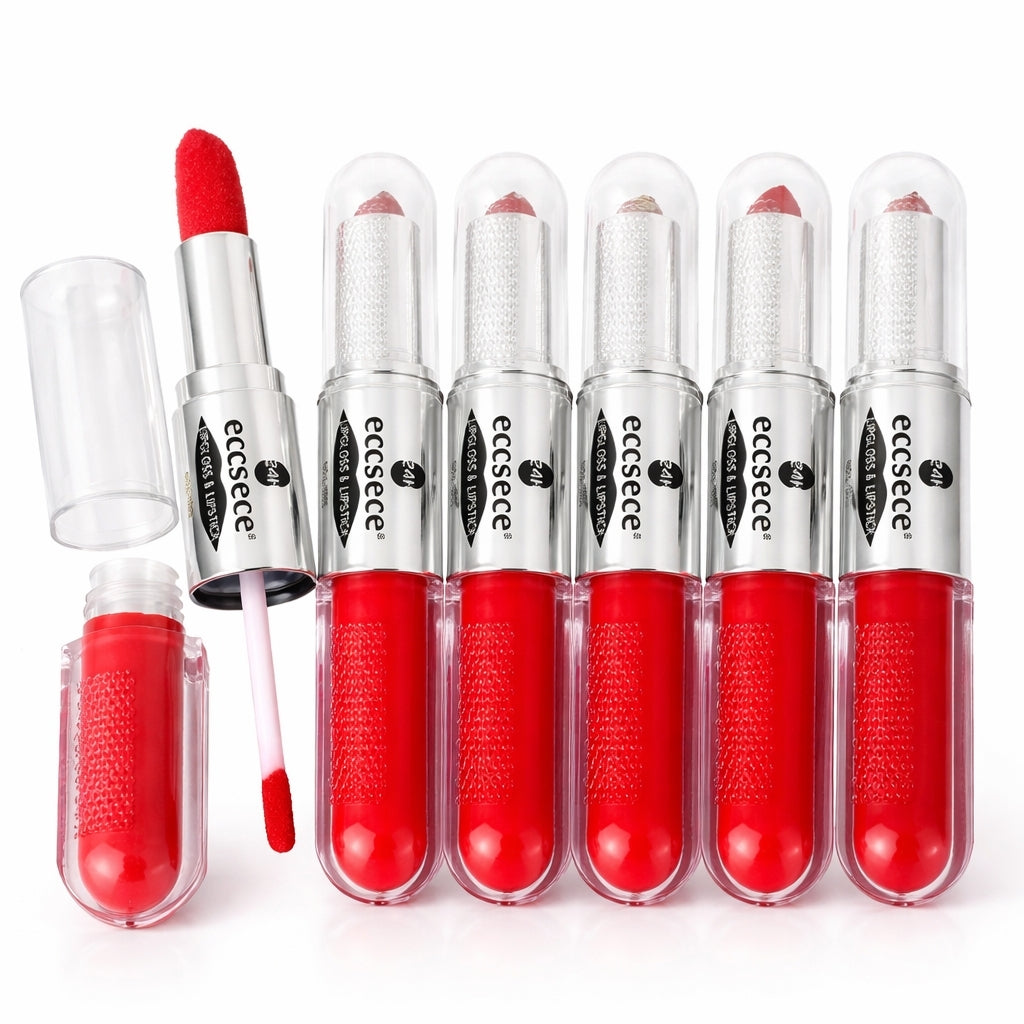 Lipstick and Lipgloss, Dual End, with Smooth Texture and Rich Color