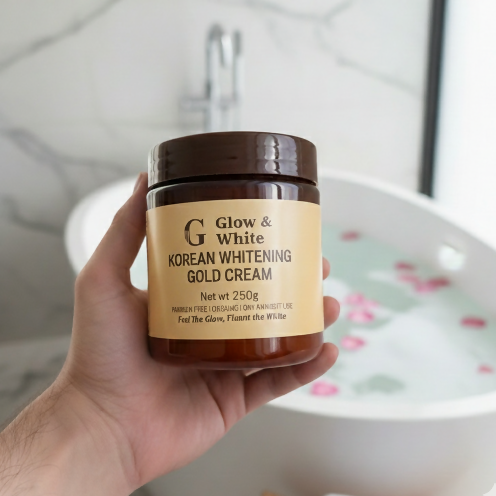 Glow & White Korean Whitening Gold Cream for radiant, bright, and nourished skin care. 250gm