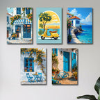 set of 5 italian vintage homes art