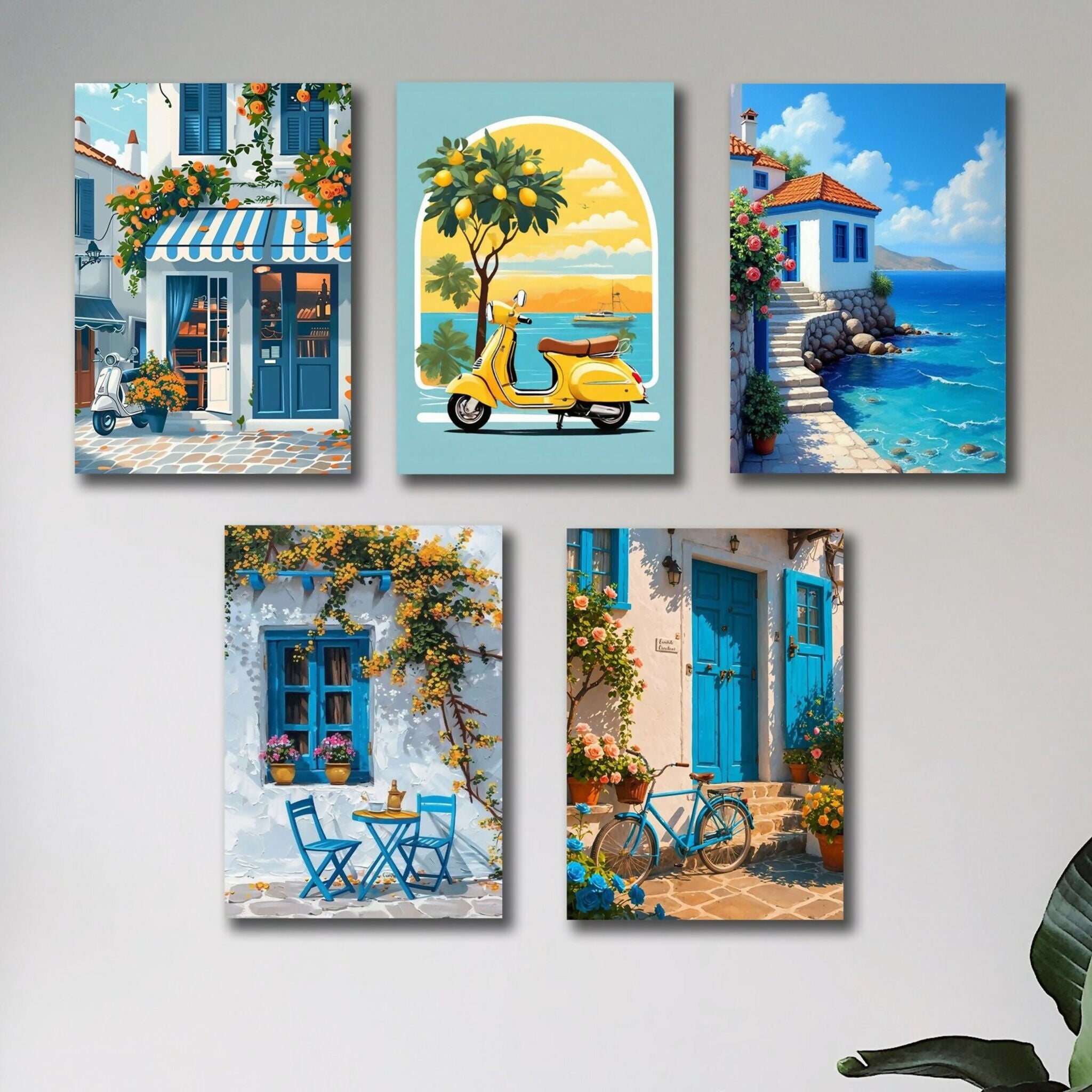 set of 5 italian vintage homes art