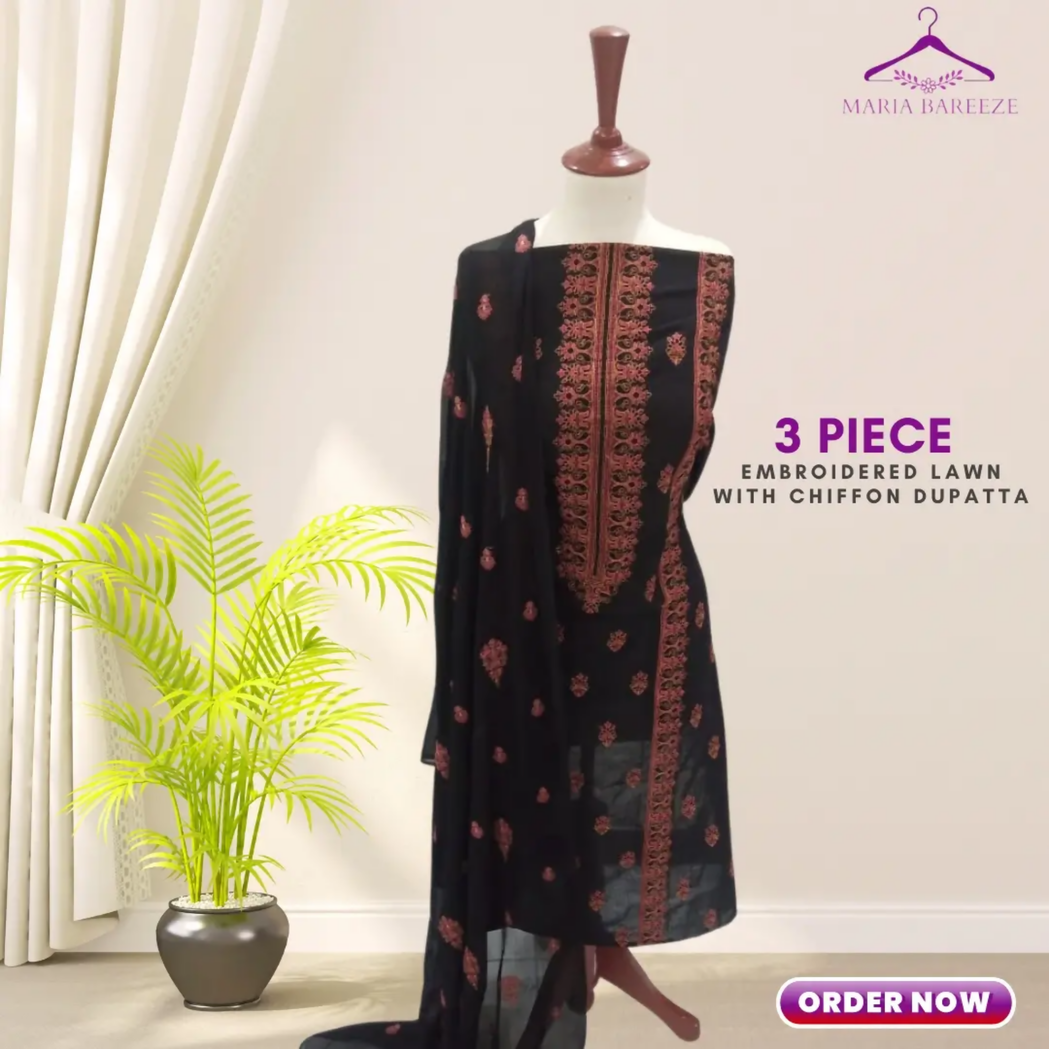 Unstitched Suit, Elegant 3-Piece Lawn Embroidered Dress, for Women