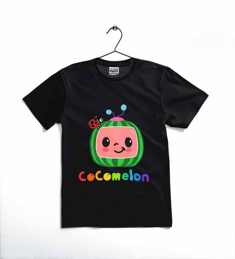 COCOMELON printed T_ shirt (cotton jersey) (Kids casual war) comfortable& stylish 12-18 months/ Black