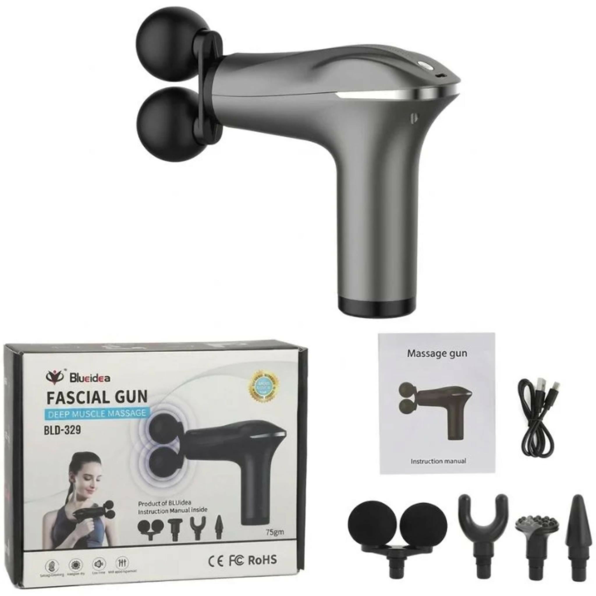 Fascial Tissue Massage Gun | Model BLD-329 | Rechargeable Massage Gun | LCD Display | 4 Massage Heads for Muscle Recovery & Pain Relief