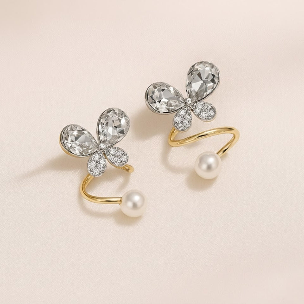 Tangled Korean Pearl Earrings, Golden Silver