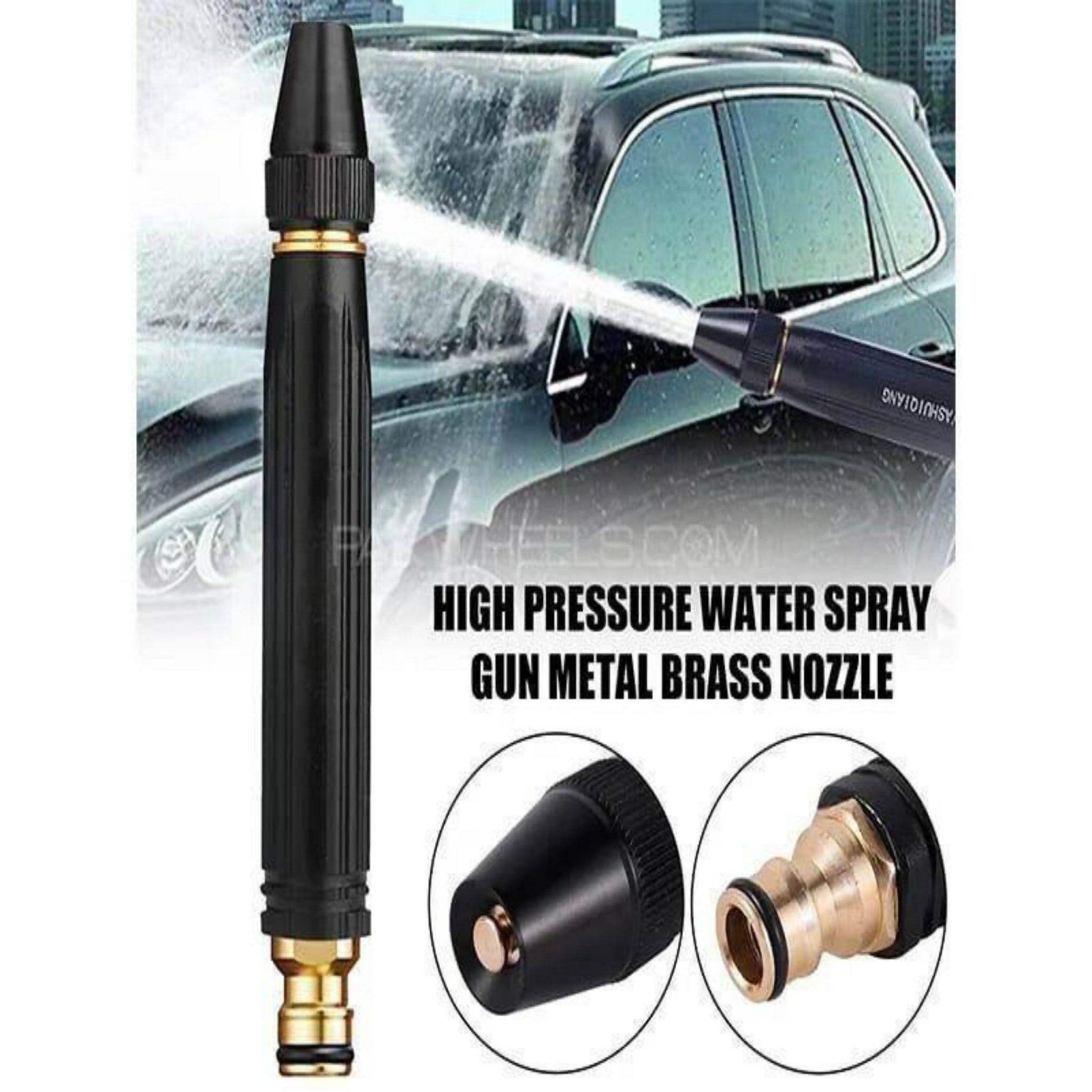 Stainless Steel High Pressure Water Spray Nozzle – Durable Black Washer Nozzle for Car, Bike, Garden & Home Cleaning