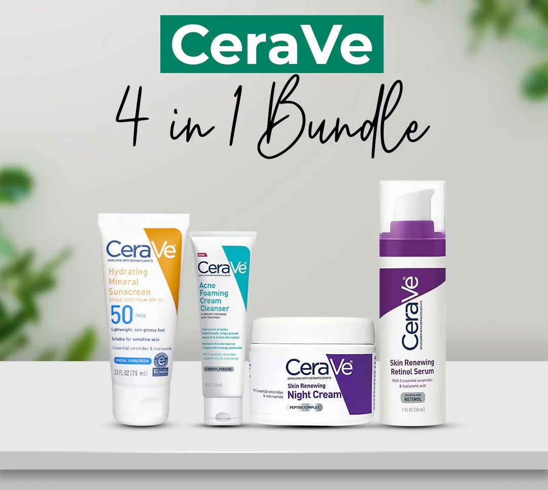 CeraVe Complete Skincare Combo Kit – Sunscreen SPF 50, Acne Cleanser, Retinol Serum & Night Cream