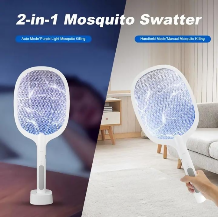 Rechargeable Mosquito Racket With Stand – Electric Insect Killer Bat For Indoor And Outdoor Use (Random Color)