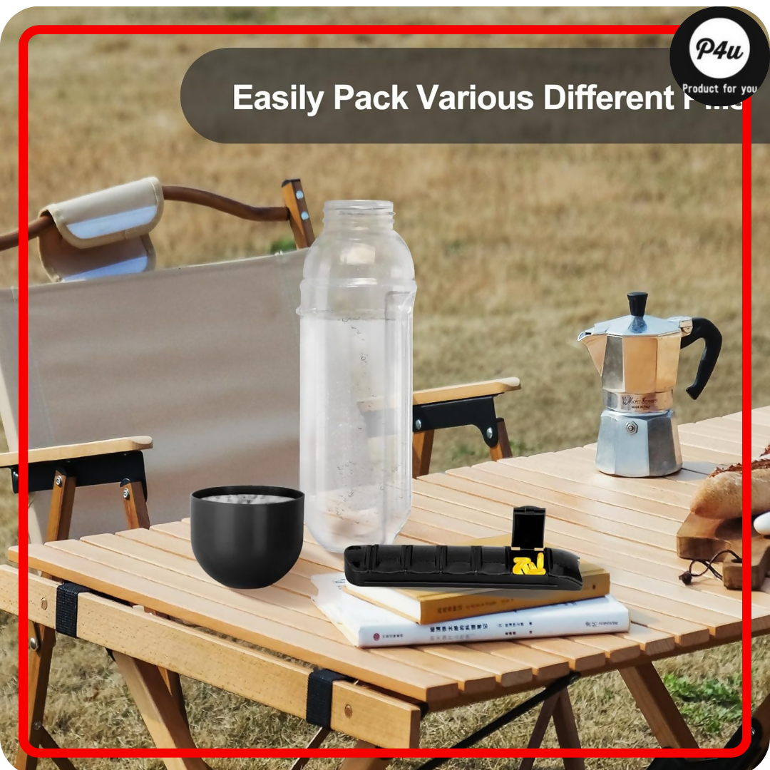 2 in 1 Daily Pill Box Organizer with Water Bottle 600ml