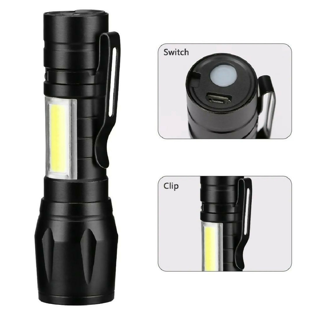 Torch Mini LED Micro USB Charging With Cable And Case USB Charging Powerful Flashlight 3800LM XPE COB Small Rechargeable Flash Light Zoomab