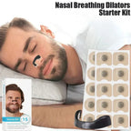 Magnetic Nose Strips Sleepco kit showing 15 adhesive strips, nasal lifting band and instruction guide