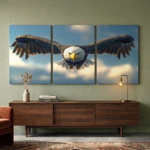 Majestic Flying Eagle Wooden Wall Art Panels - 3 Piece