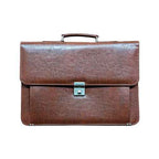 Brown executive leather office bag with secure metal lock and top handle – perfect for professionals.