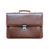 Brown executive leather office bag with secure metal lock and top handle – perfect for professionals.