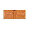 Interior of Monno wallet in tan leather – card slots and currency compartments visible