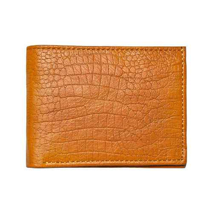 Front view of Monno tan leather wallet with smooth surface and natural tone