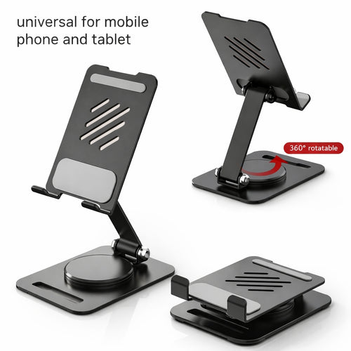 Metal Phone and Tablet Stand, Degree Rotating, Foldable Desk Holder