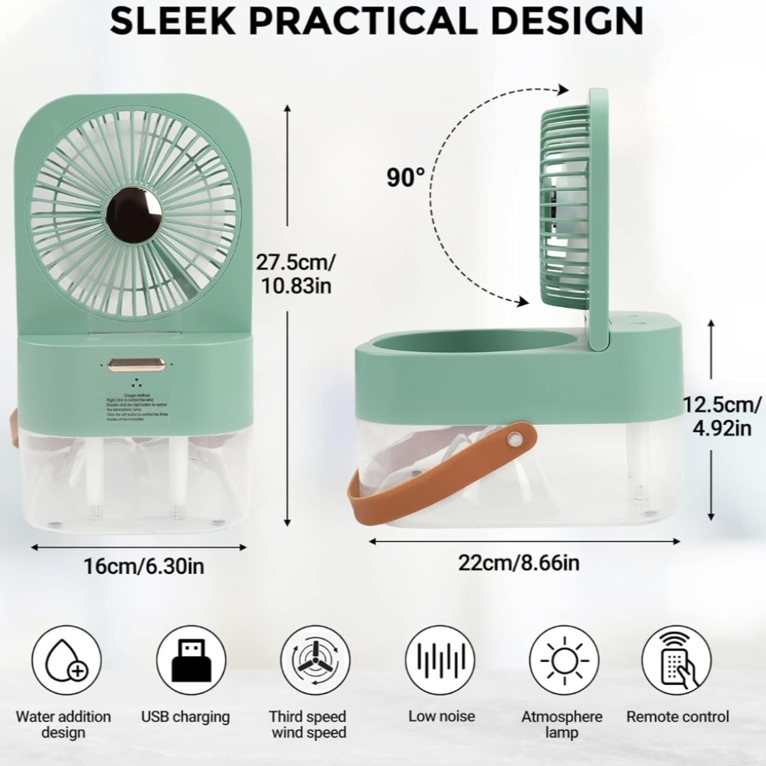 Mini Fan with Cool Mist USB Portable Air Cooler 3 Speed