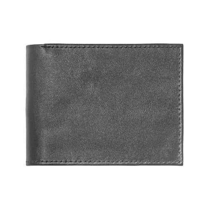 Front view of black Money Wrap leather wallet with smooth matte finish