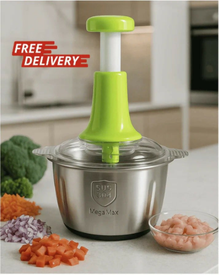 Large 2L Bowl Effortless Vegetable Chopper & Meat Mincer – Manual Hand-Press Food Processor for Fruits, Herbs, Garlic, and Onions