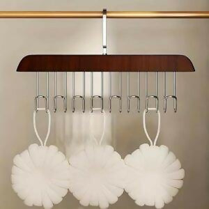 8 Hooks Wooden Clothes Hanger With Tie Rack Belt Hangers with 360°Rotating