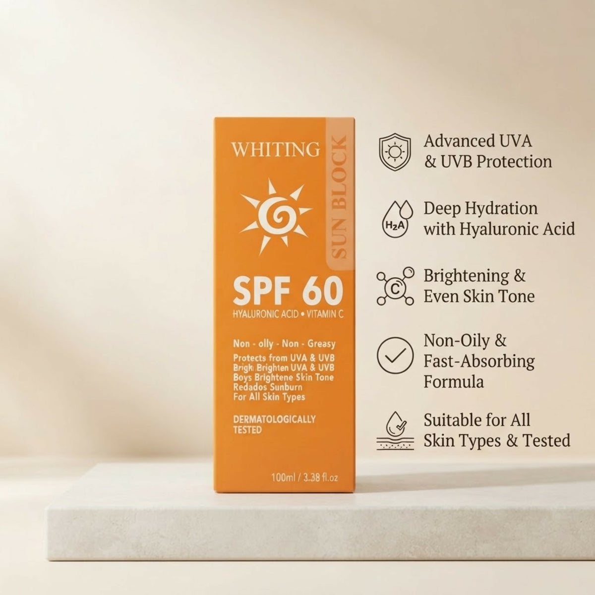 Whiting Sunblock SPF 60 (100ml) – Advanced UV Protection & Whitening Cream