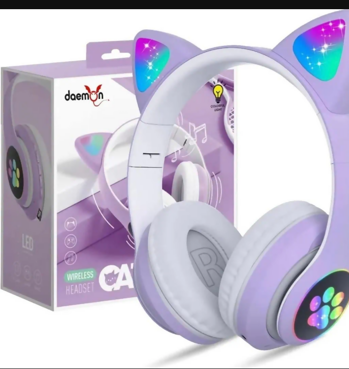 Cat Ear Bluetooth Headphones Pink With LED Light