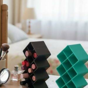 Plastic 10 Grid Lipstick Organizer with Storage Box – Makeup Holder for Lipsticks & Cosmetics – With Box (Random Color)