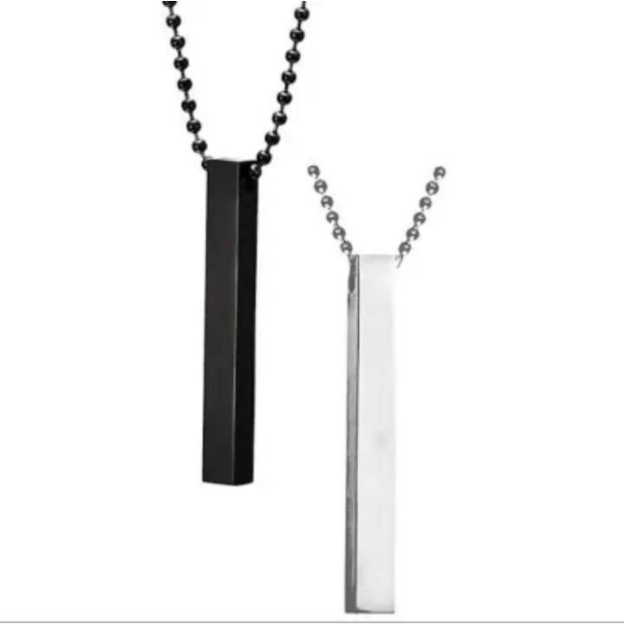 Pack of 2 Boys Bar Necklace – Stainless Steel Black Pendant Necklace