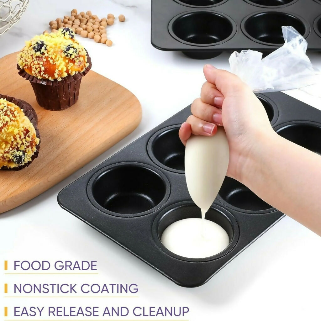 6-Cup Non-Stick Muffin Pan, Heavy-Duty Carbon Steel, for Baking