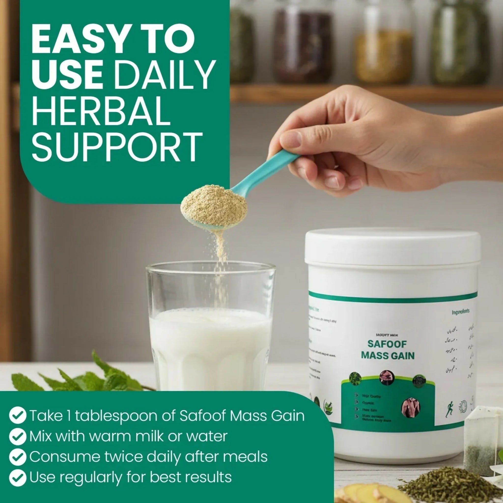 Safoof Mass Gain Herbal Weight Gain Powder | Natural Body Mass Support Formula