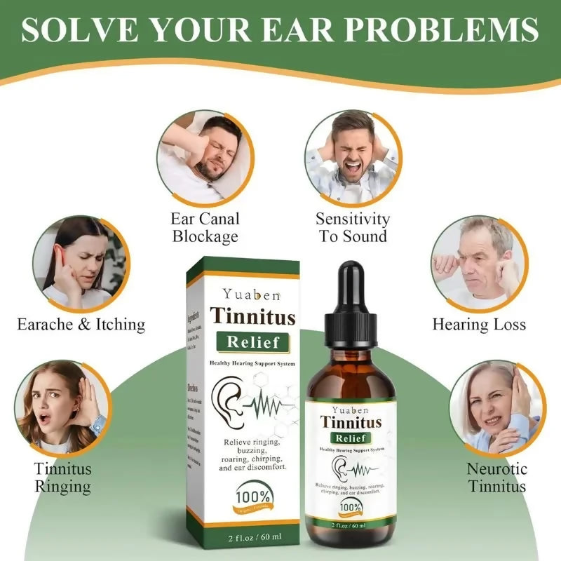 Yuaben Tinnitus Relief Drops | Healthy Hearing Support System | Ear Care Drops for Ringing, Buzzing & Ear Wellness | 60ml Tinnitus Relief Drops