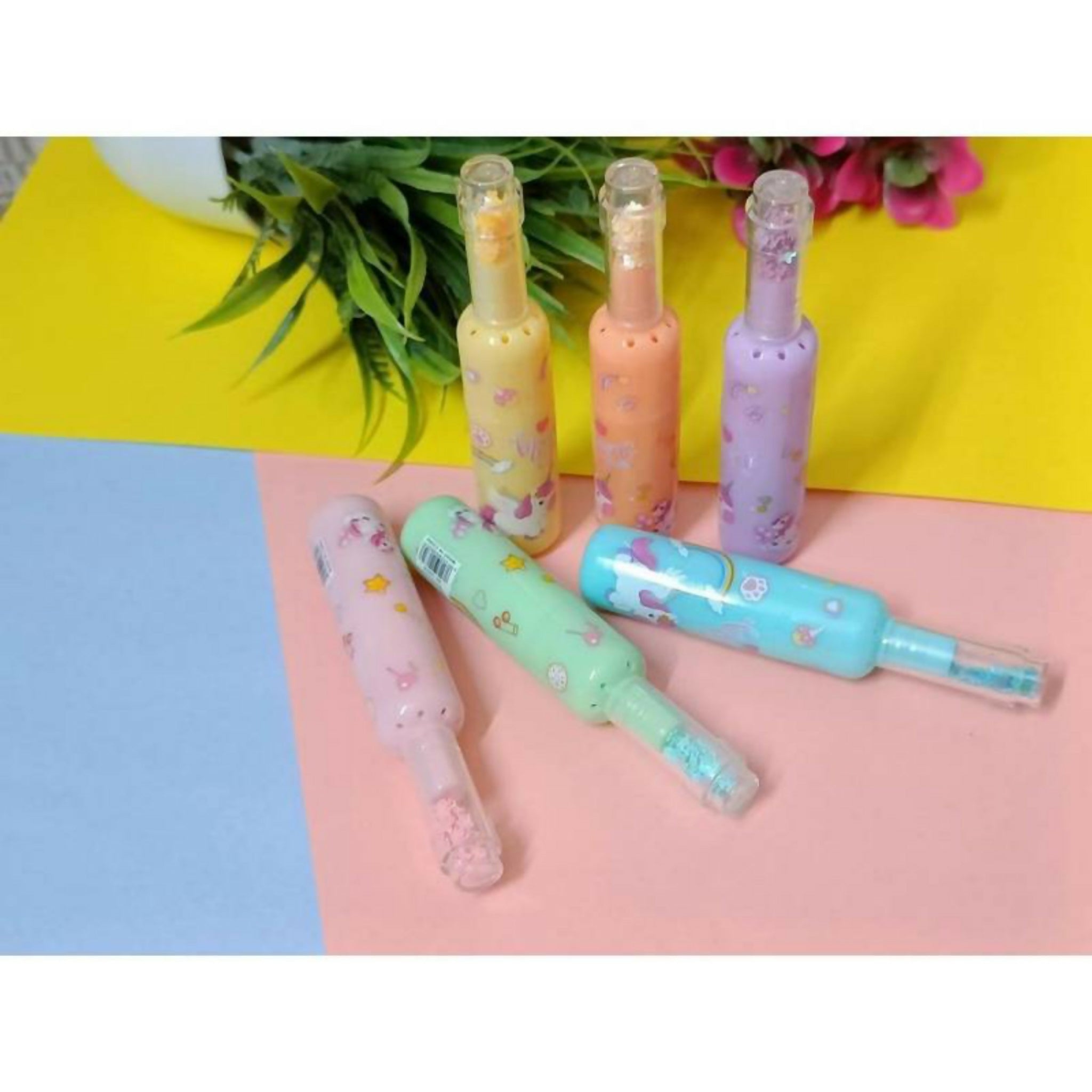 Pack of 6 Kromi Bottle Shaped Highlighters – Cute Character Stationery Set for Girls & Boys