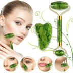 Jade Face Roller with Gua Sha Stone, Skin Firming & Jawline Sculpting Tool