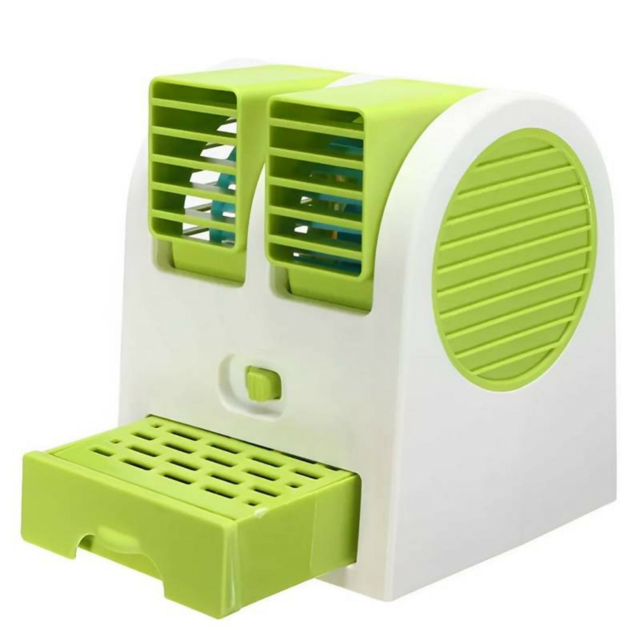 Portable Mini AC Air Cooler – USB & Battery Operated | Dual Blower, Ice Tray & Bladeless Fan