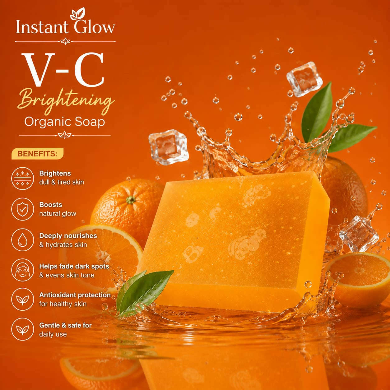 Instant Glow Vitamin C Brightening Soap – Organic Skin Brightening Soap for Glowing, Even-Toned & Healthy Looking Skin | Deep Cleansing & Daily Face & Body Care