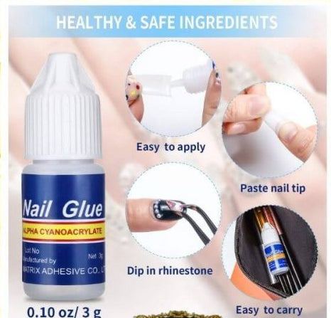 Strong Nail Glue, Nail Art, Decorations Artificial Nails - Pack of 5