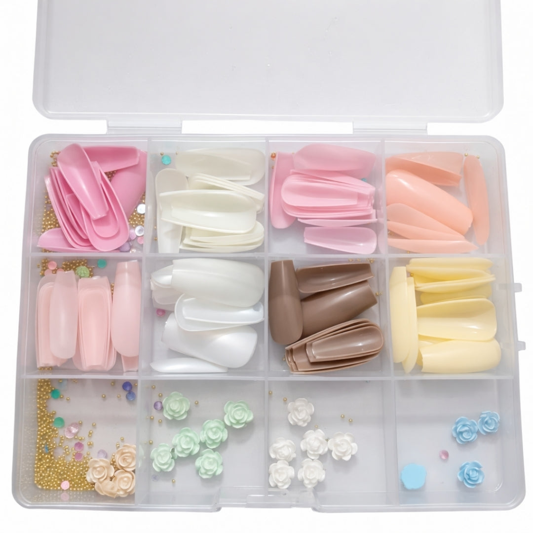 96-piece multicolor artificial nails set with decorative beads