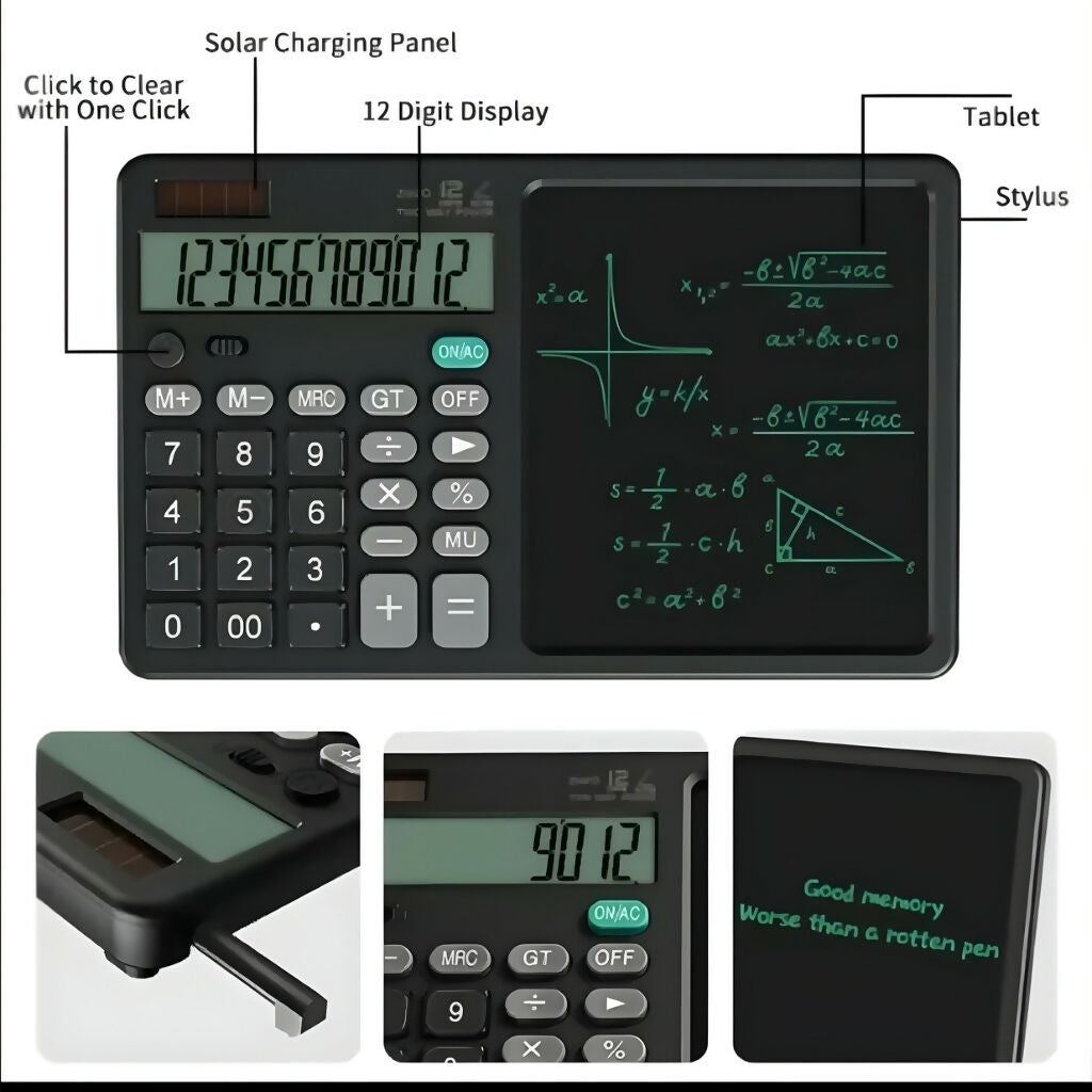 2-in-1 Calculator with LCD Writing Tablet, Foldable Portable Device, for School & Office