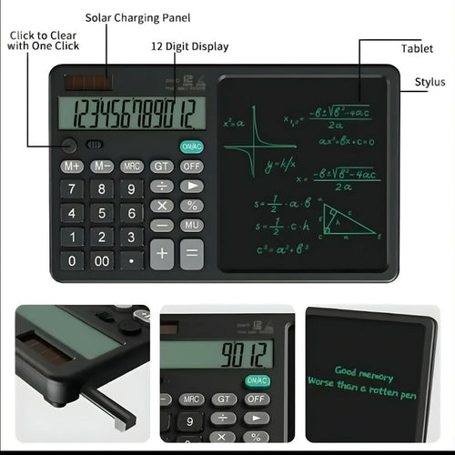 2-in-1 Calculator with LCD Writing Tablet, Foldable Portable Device, for School & Office