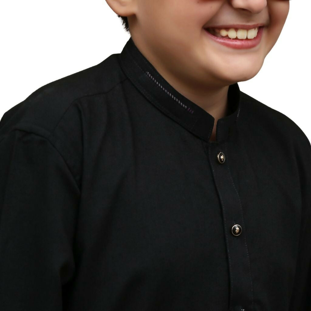 Jet Black Wash & Wear Kid’s Shalwar Kameez, Semi Formal, Premium Fabric