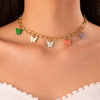 Necklace, Multi Color Butterfly Charm, Alloy Chain for Women