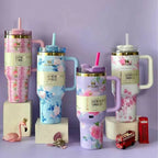 Stainless Steel Flower Design Tumbler – Vacuum Insulated Car Mug with Lid