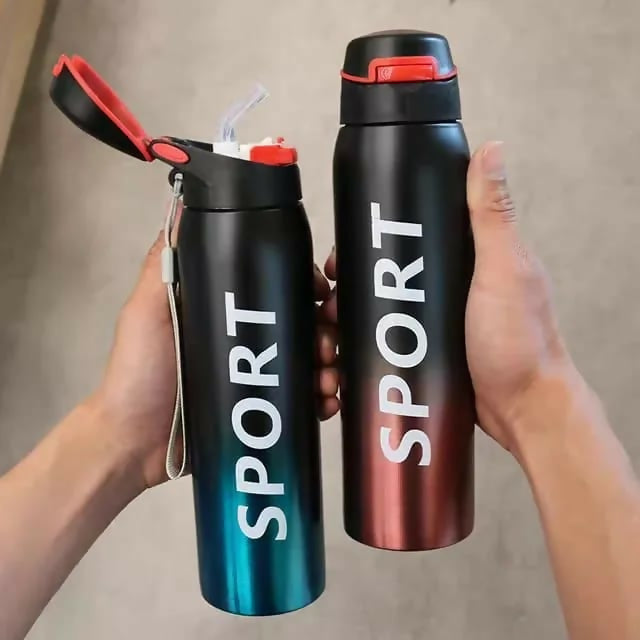 Stainless Steel Double Wall Vacuum Flask | 500 ml Sports Water Bottle | With Straw | Insulated