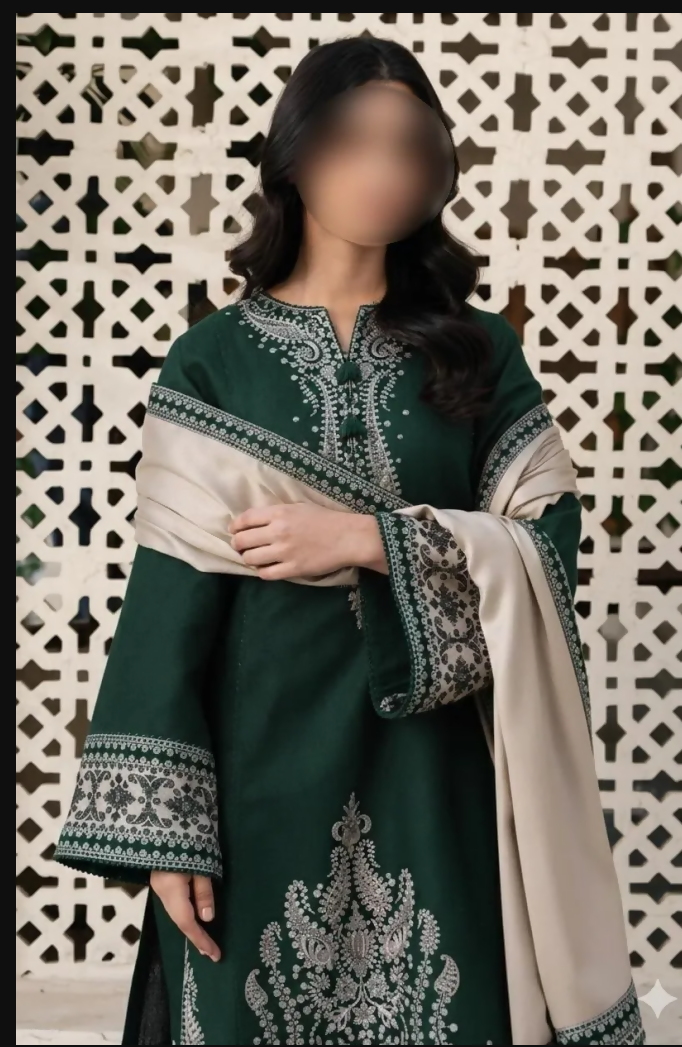 Green Embroidered 3PC Suit For Bridesmaid