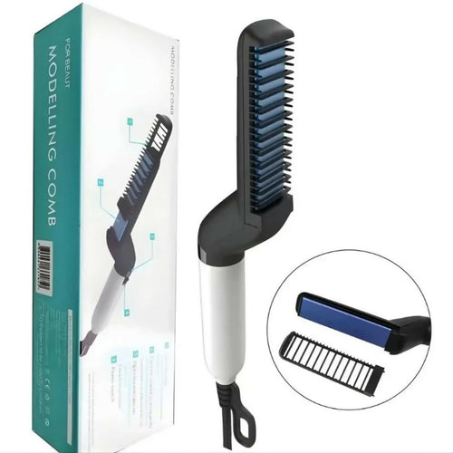 Hair & Beard Straightener Comb, Ceramic Heated Brush, Daily Grooming for Men